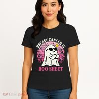 Halloween Breast Cancer Is Boo Sheet Groovy Spooky Mom Women's T-Shirt thumb 4