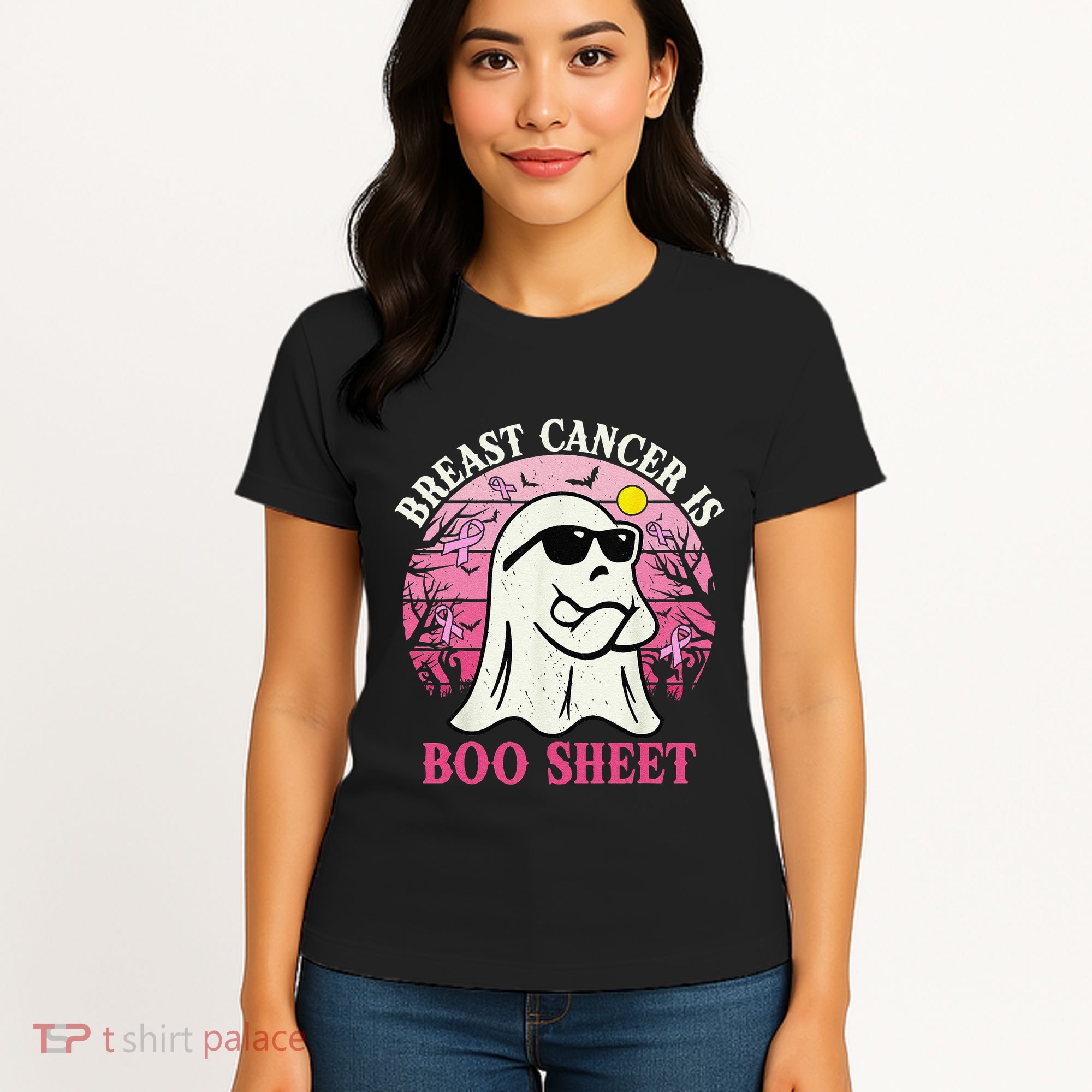 Halloween Breast Cancer Is Boo Sheet Groovy Spooky Mom Women's T-Shirt