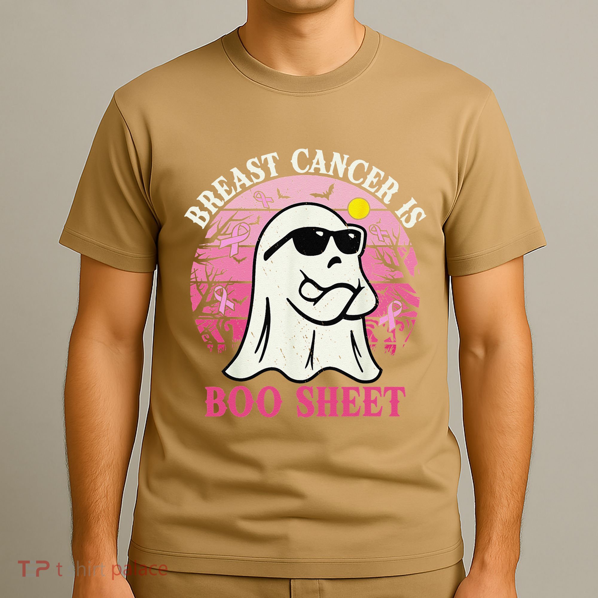 Halloween Breast Cancer Is Boo Sheet Groovy Spooky Mom T-Shirt
