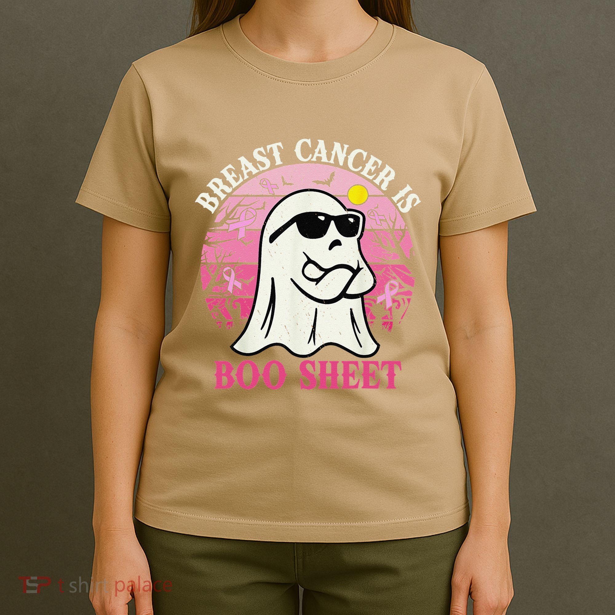 Halloween Breast Cancer Is Boo Sheet Groovy Spooky Mom T-Shirt