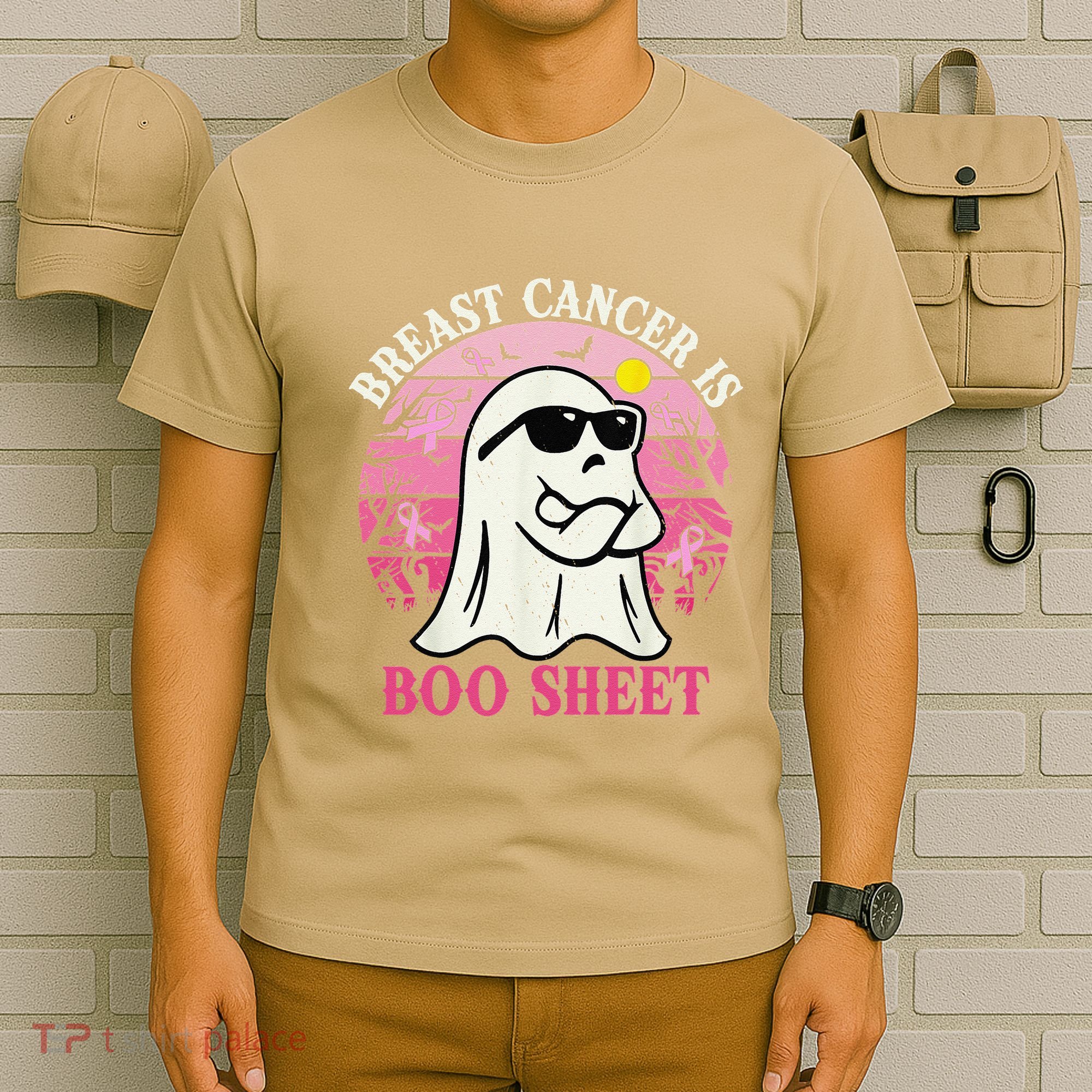 Halloween Breast Cancer Is Boo Sheet Groovy Spooky Mom T-Shirt