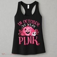 Halloween Breast Cancer In October We Wear Pink Pumpkin Women's Tank Top thumb 3