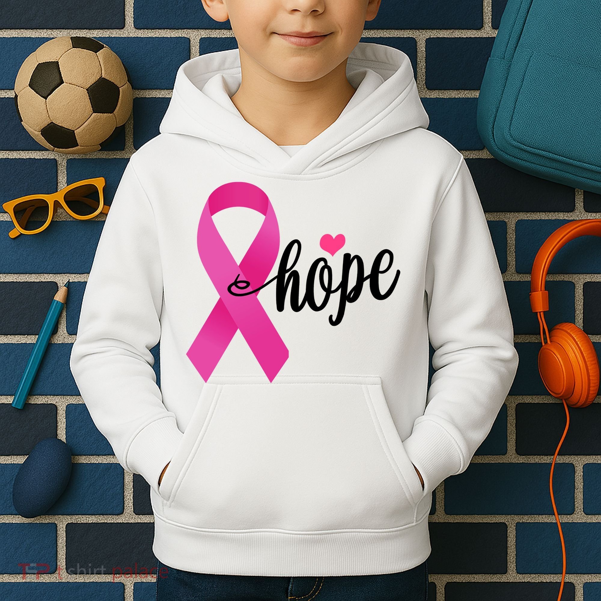 Hope Breast Cancer Awareness Ribbon Kids Hoodie