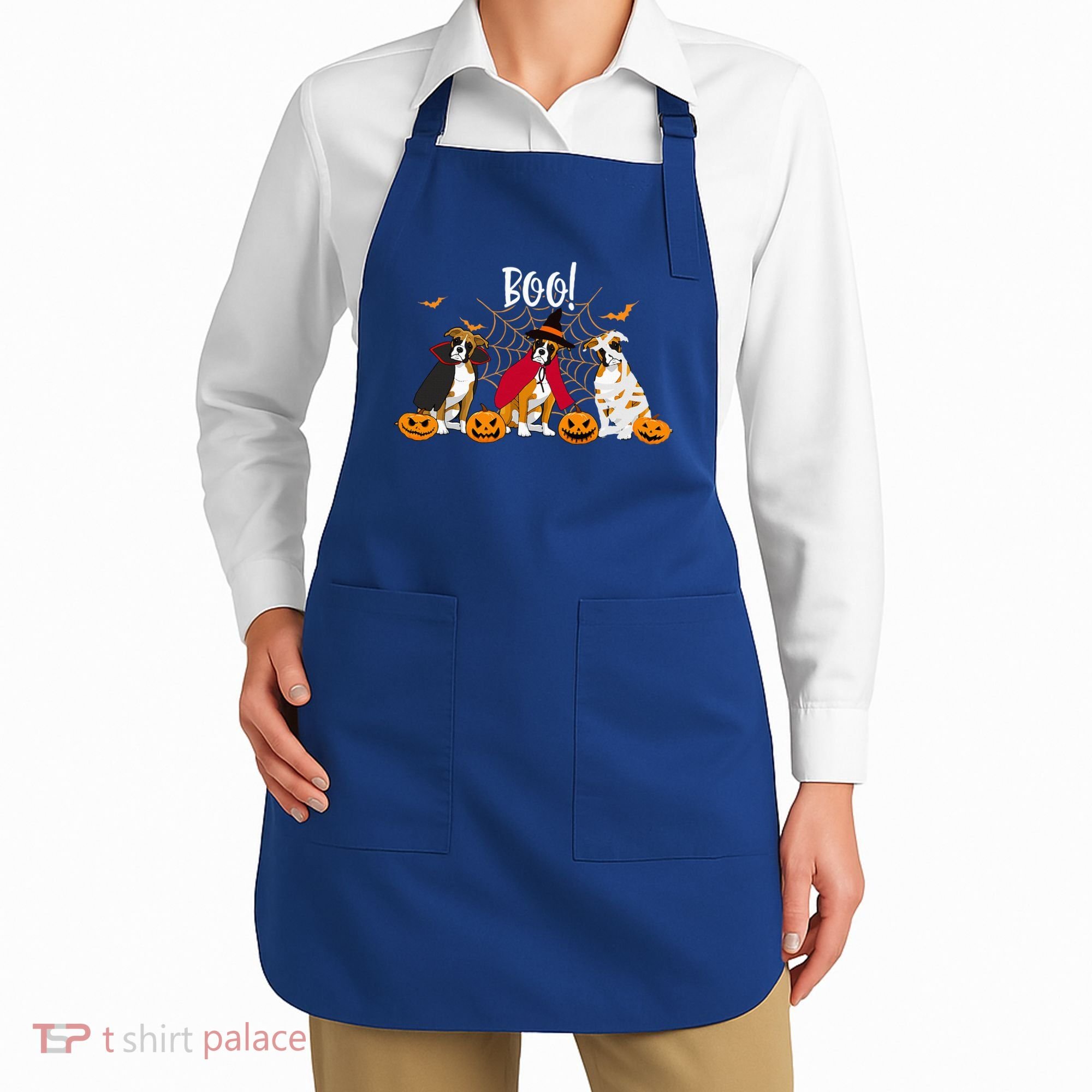 Halloween Boxer Dog Boo With Pumpkin Funny Gifts Apron