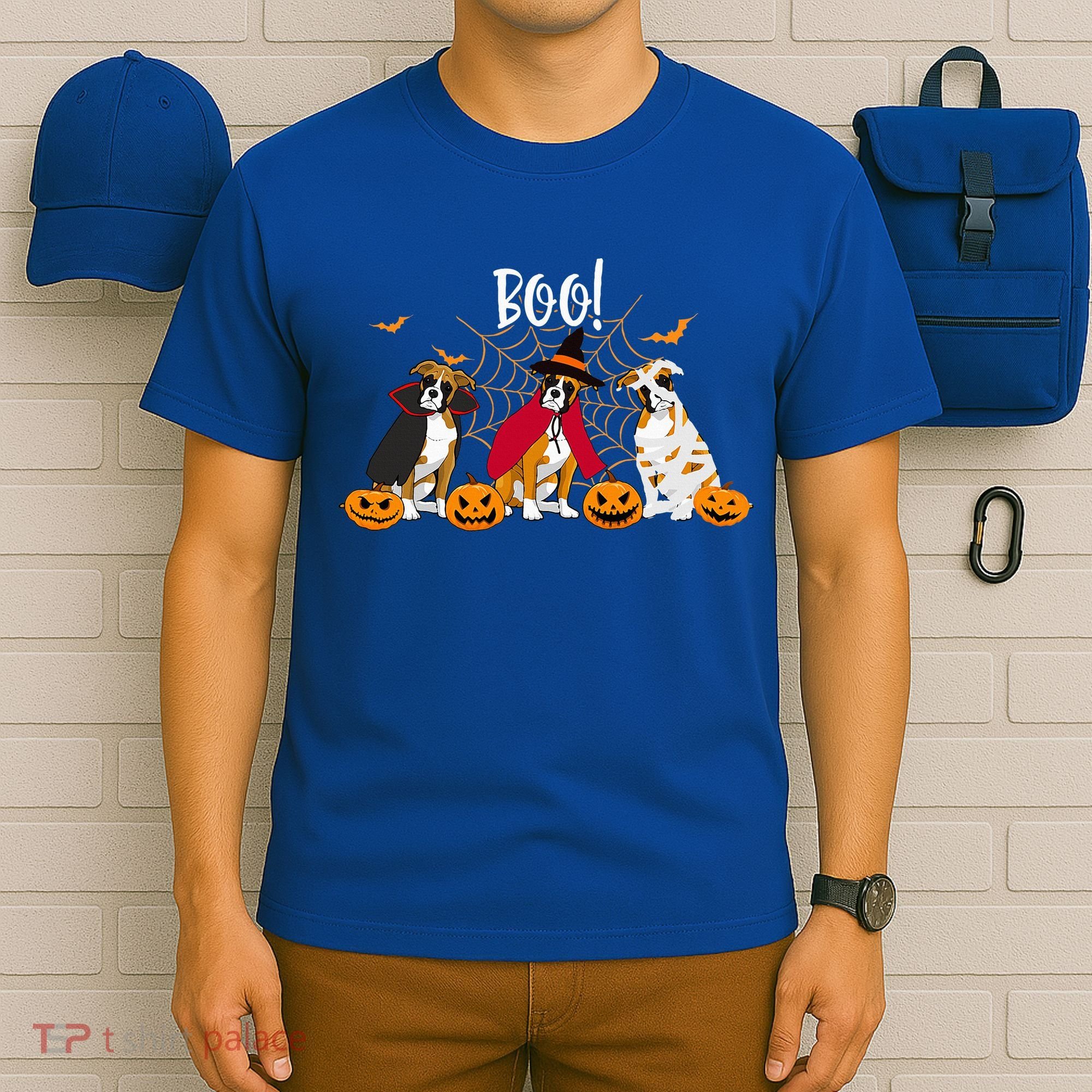Halloween Boxer Dog Boo With Pumpkin Funny Gifts T-Shirt