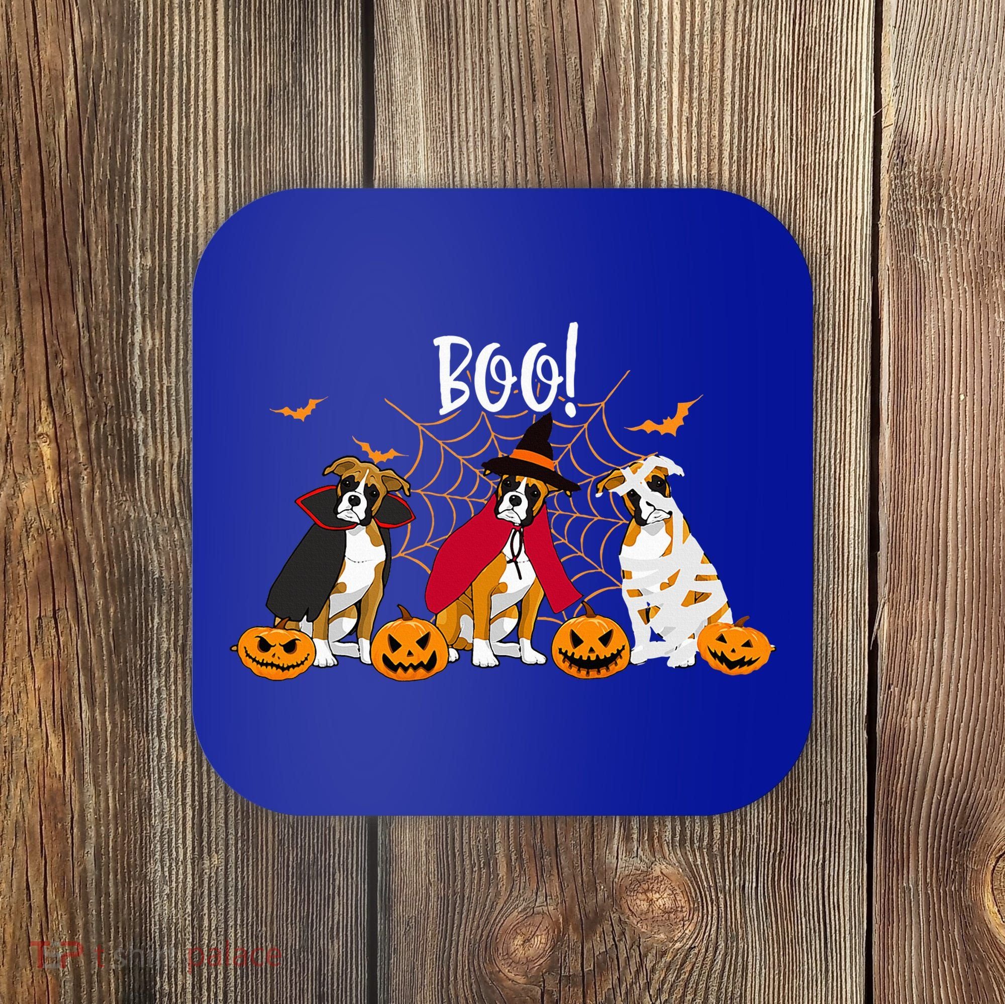 Halloween Boxer Dog Boo With Pumpkin Funny Gifts Coaster