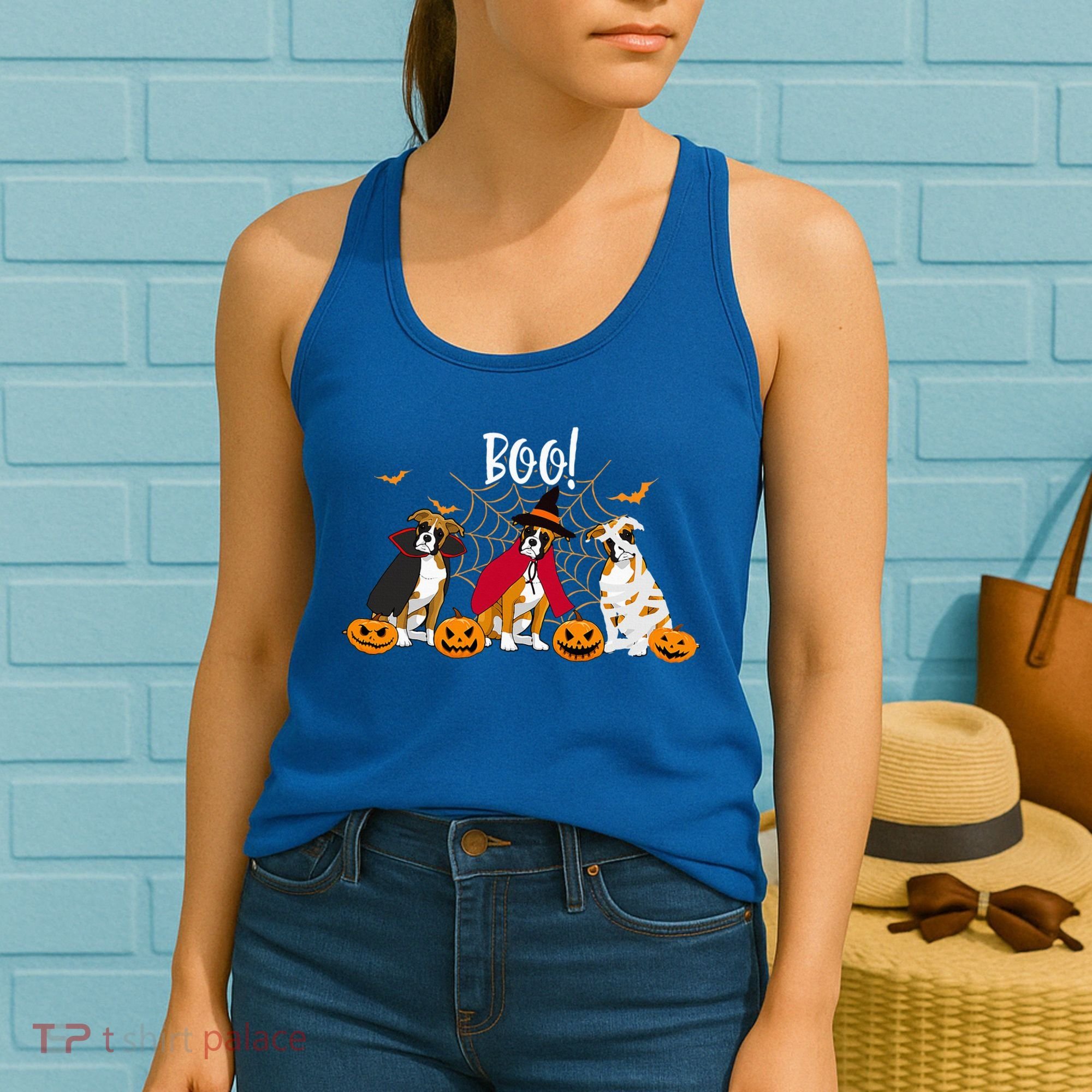 Halloween Boxer Dog Boo With Pumpkin Funny Gifts Women's Tank Top