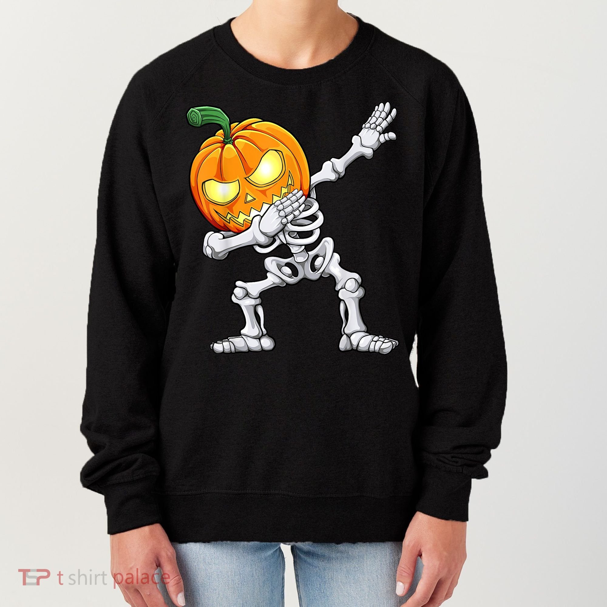 Halloween Boys Dabbing Skeleton Scary Pumpkin Jack O Lantern Women's Sweatshirt