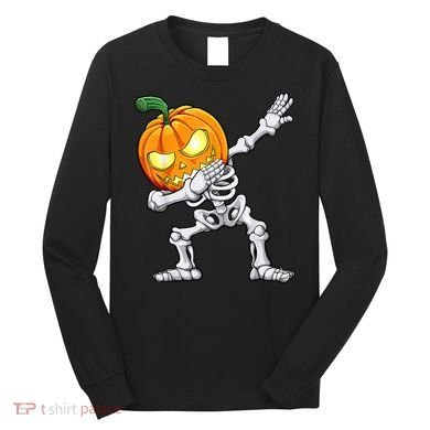Halloween Boys Dabbing Skeleton Scary Pumpkin Jack O Lantern Long Sleeve Shirt