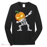 Halloween Boys Dabbing Skeleton Scary Pumpkin Jack O Lantern Long Sleeve Shirt thumb 0