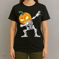 Halloween Boys Dabbing Skeleton Scary Pumpkin Jack O Lantern T-Shirt thumb 4