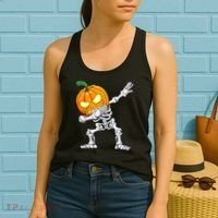 Halloween Boys Dabbing Skeleton Scary Pumpkin Jack O Lantern Women's Tank Top thumb 2