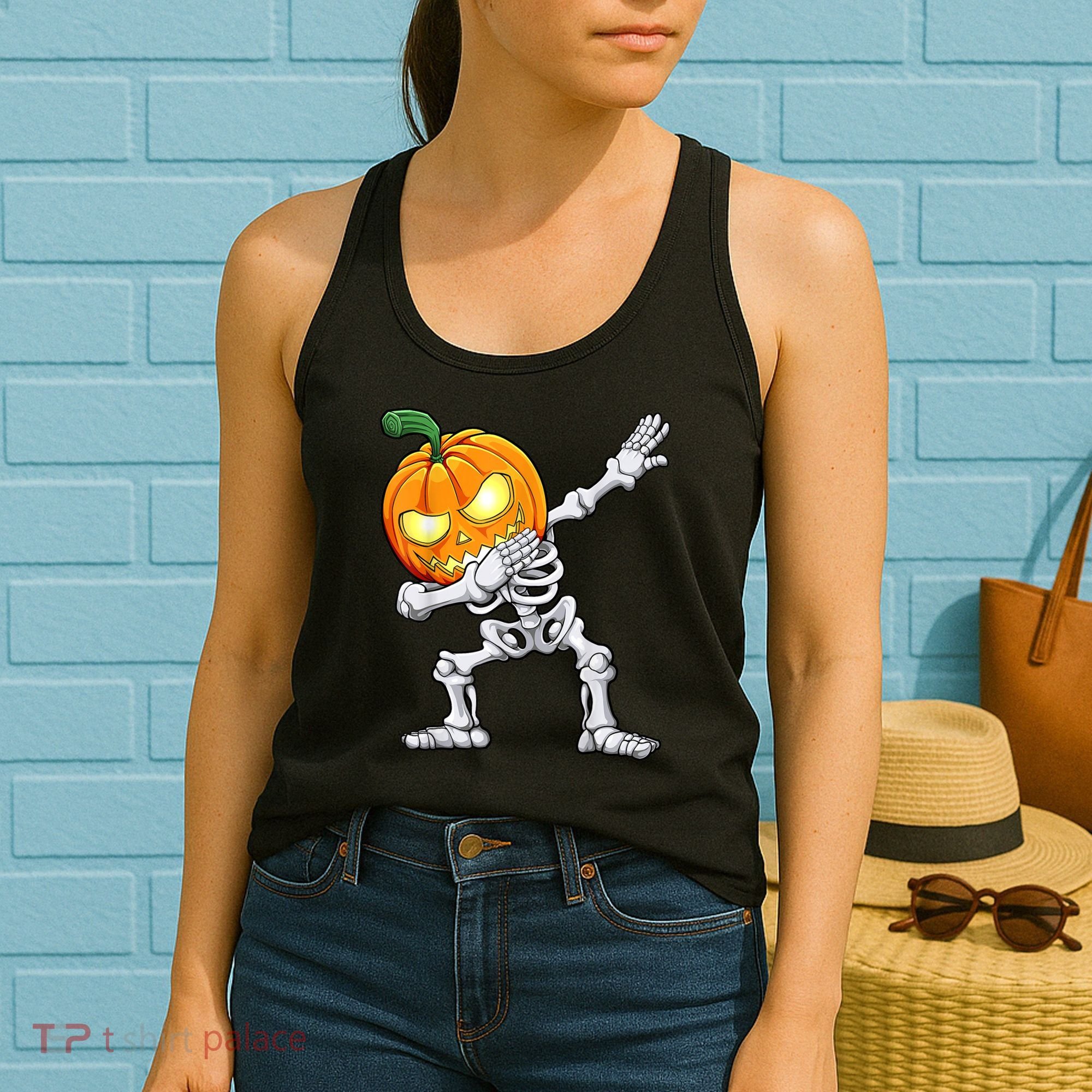 Halloween Boys Dabbing Skeleton Scary Pumpkin Jack O Lantern Women's Tank Top