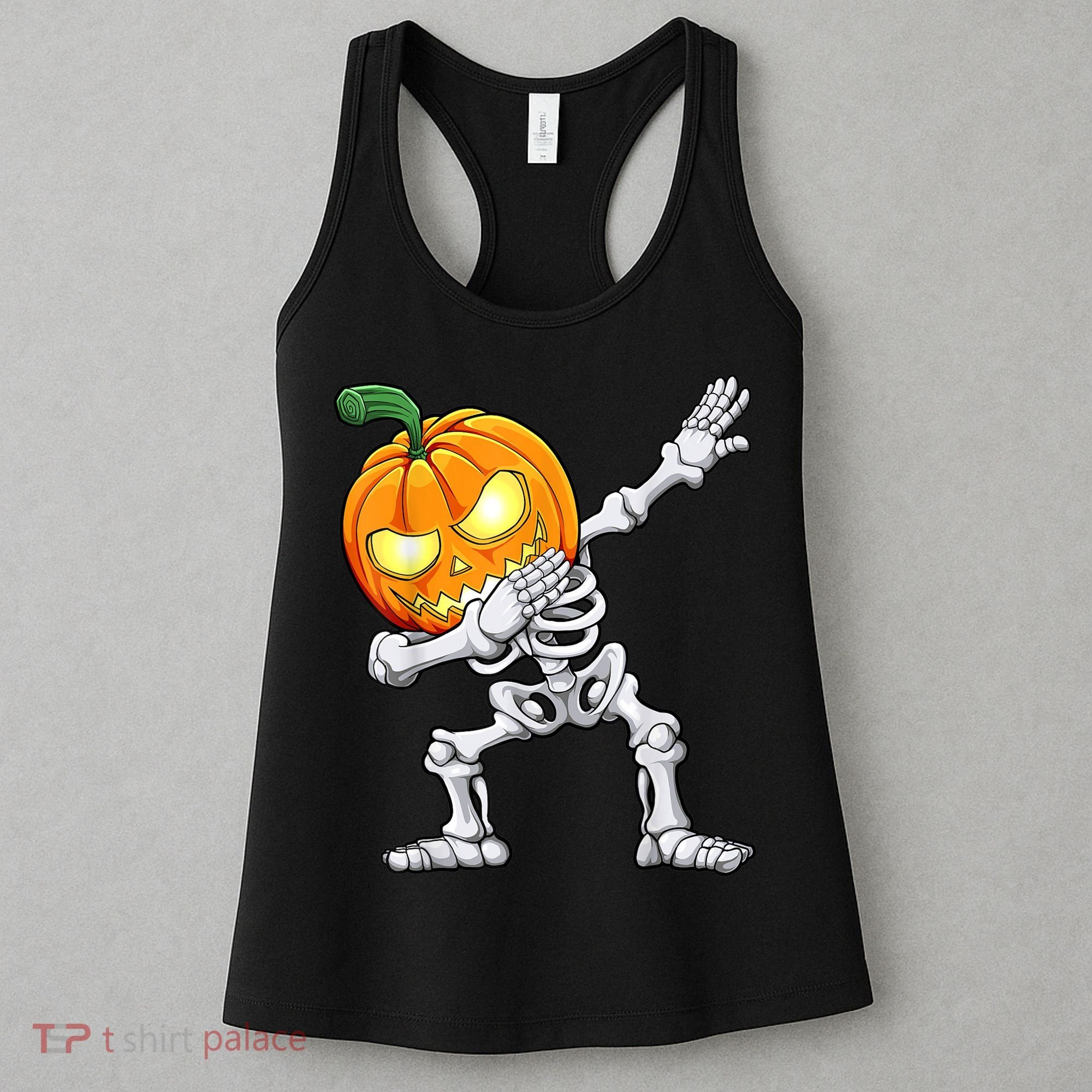 Halloween Boys Dabbing Skeleton Scary Pumpkin Jack O Lantern Women's Tank Top