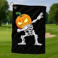 Halloween Boys Dabbing Skeleton Scary Pumpkin Jack O Lantern Golf Towel thumb 1