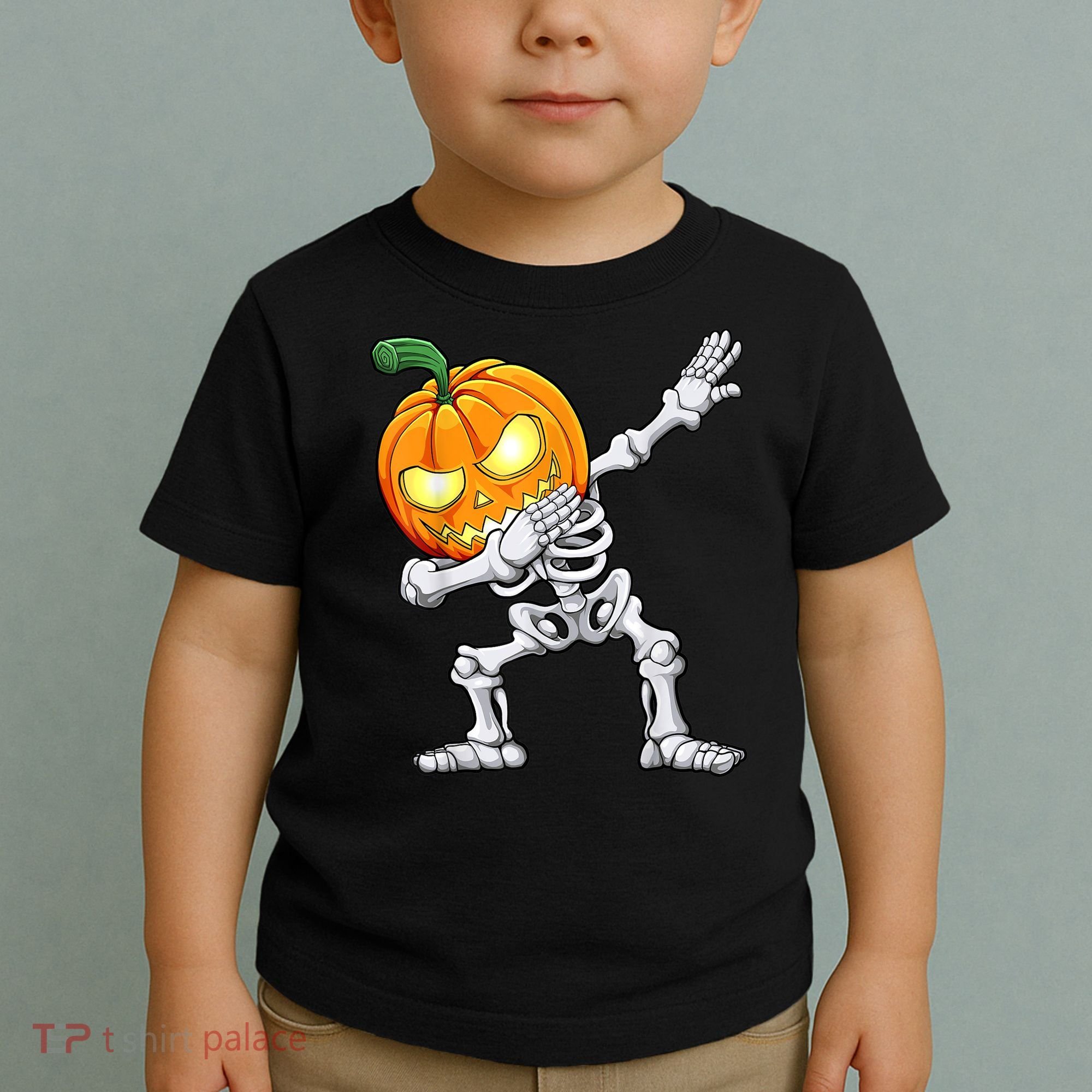 Halloween Boys Dabbing Skeleton Scary Pumpkin Jack O Lantern Toddler T-Shirt