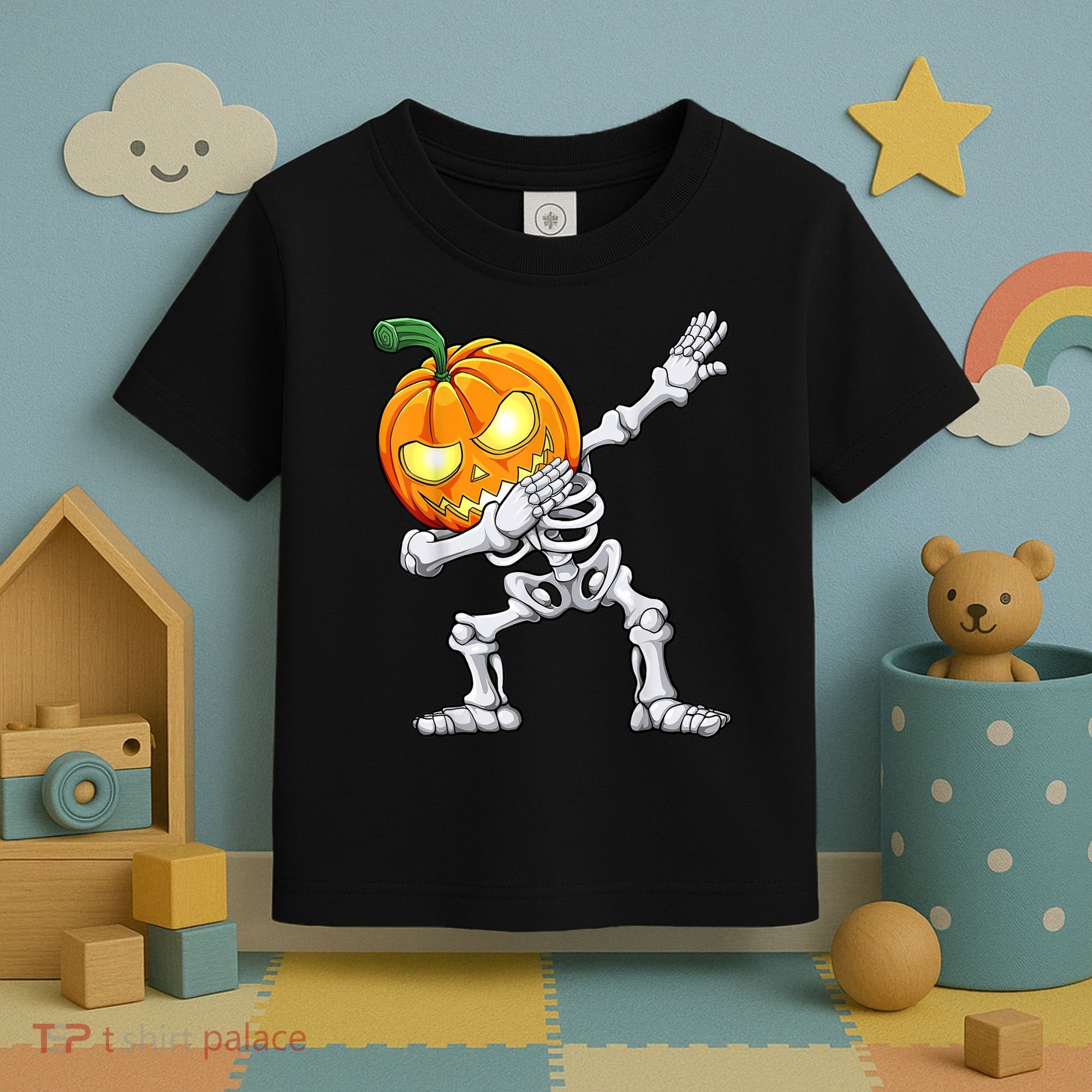 Halloween Boys Dabbing Skeleton Scary Pumpkin Jack O Lantern Toddler T-Shirt