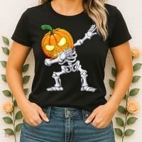 Halloween Boys Dabbing Skeleton Scary Pumpkin Jack O Lantern Women's T-Shirt thumb 2