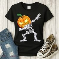 Halloween Boys Dabbing Skeleton Scary Pumpkin Jack O Lantern Women's T-Shirt thumb 3