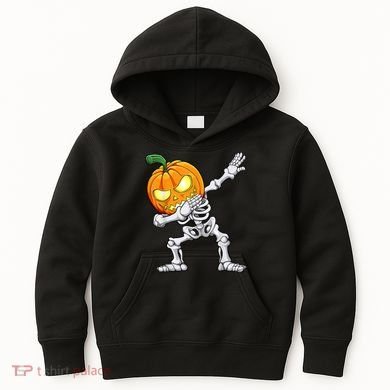 Halloween Boys Dabbing Skeleton Scary Pumpkin Jack O Lantern Kids Hoodie