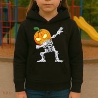 Halloween Boys Dabbing Skeleton Scary Pumpkin Jack O Lantern Kids Hoodie thumb 3