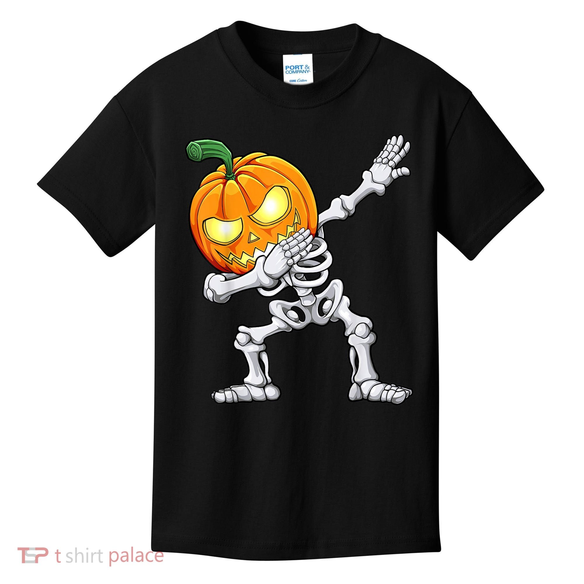 Halloween Boys Dabbing Skeleton Scary Pumpkin Jack O Lantern Kids T-Shirt