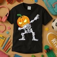 Halloween Boys Dabbing Skeleton Scary Pumpkin Jack O Lantern Kids T-Shirt thumb 3