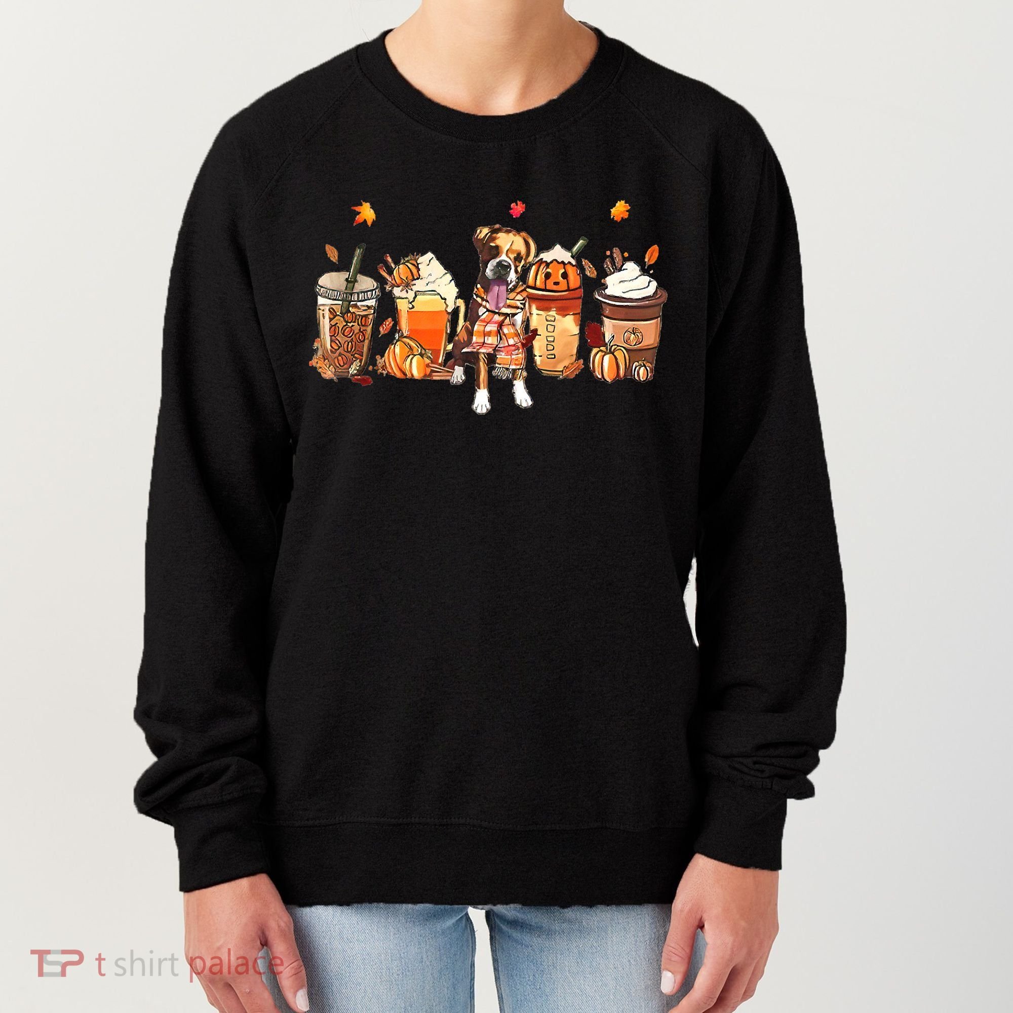 Halloween Boxer Dog Fall Coffee Pumpkin Spice Latte Women's Sweatshirt