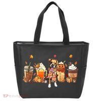 Halloween Boxer Dog Fall Coffee Pumpkin Spice Latte Tote Bag thumb 0
