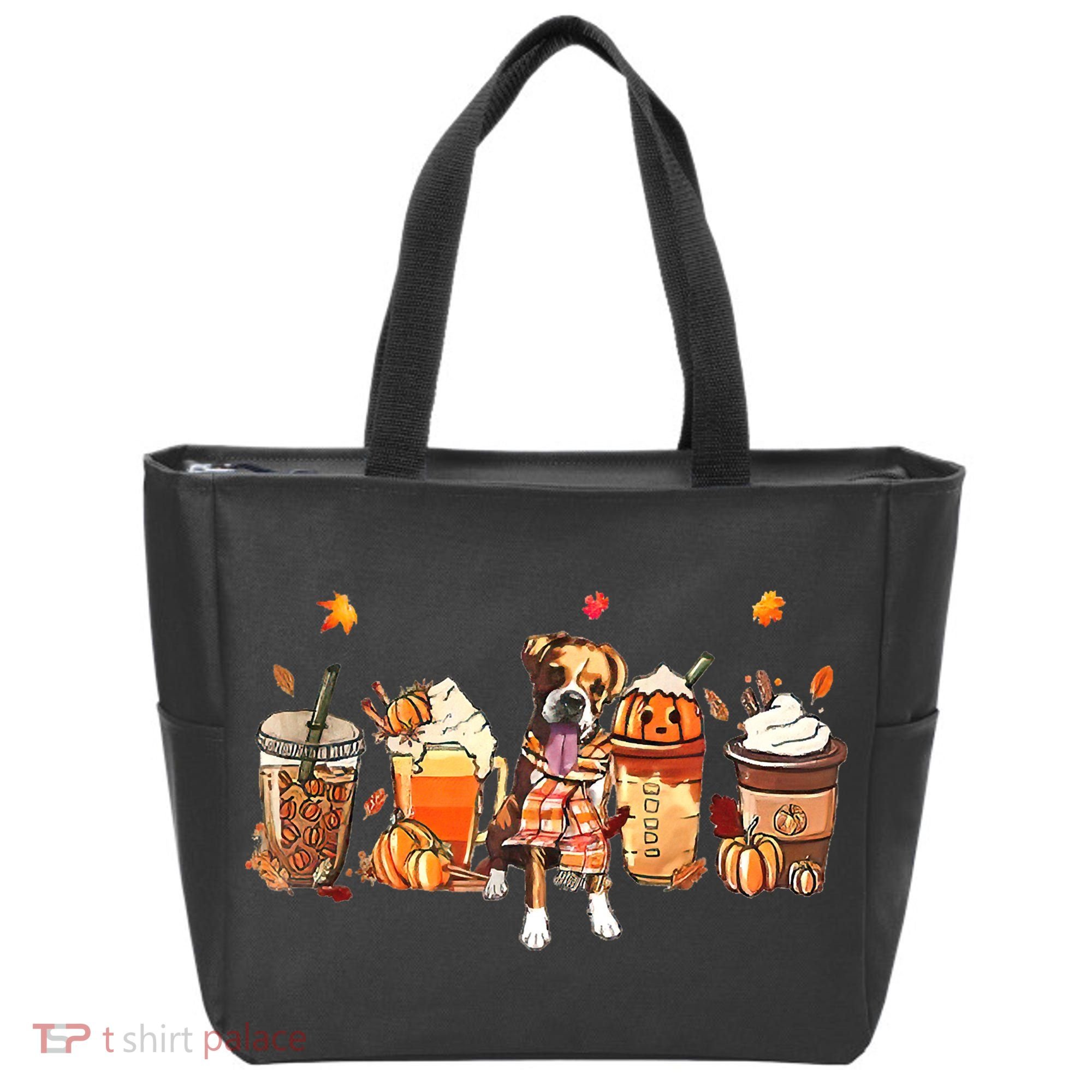 Halloween Boxer Dog Fall Coffee Pumpkin Spice Latte Tote Bag