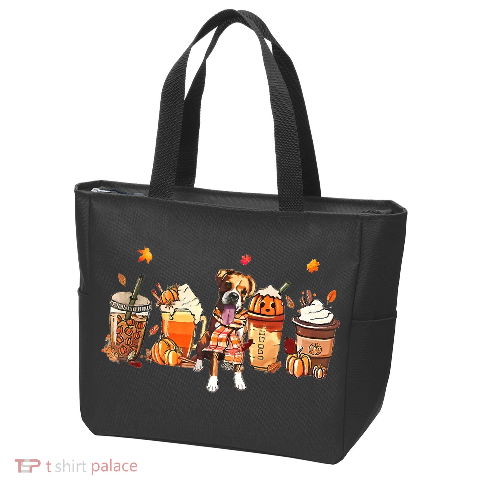 Halloween Boxer Dog Fall Coffee Pumpkin Spice Latte Tote Bag
