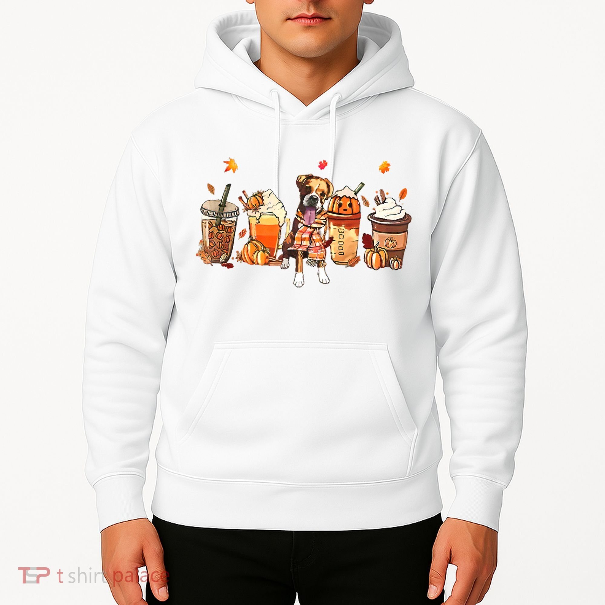 Halloween Boxer Dog Fall Coffee Pumpkin Spice Latte Hoodie