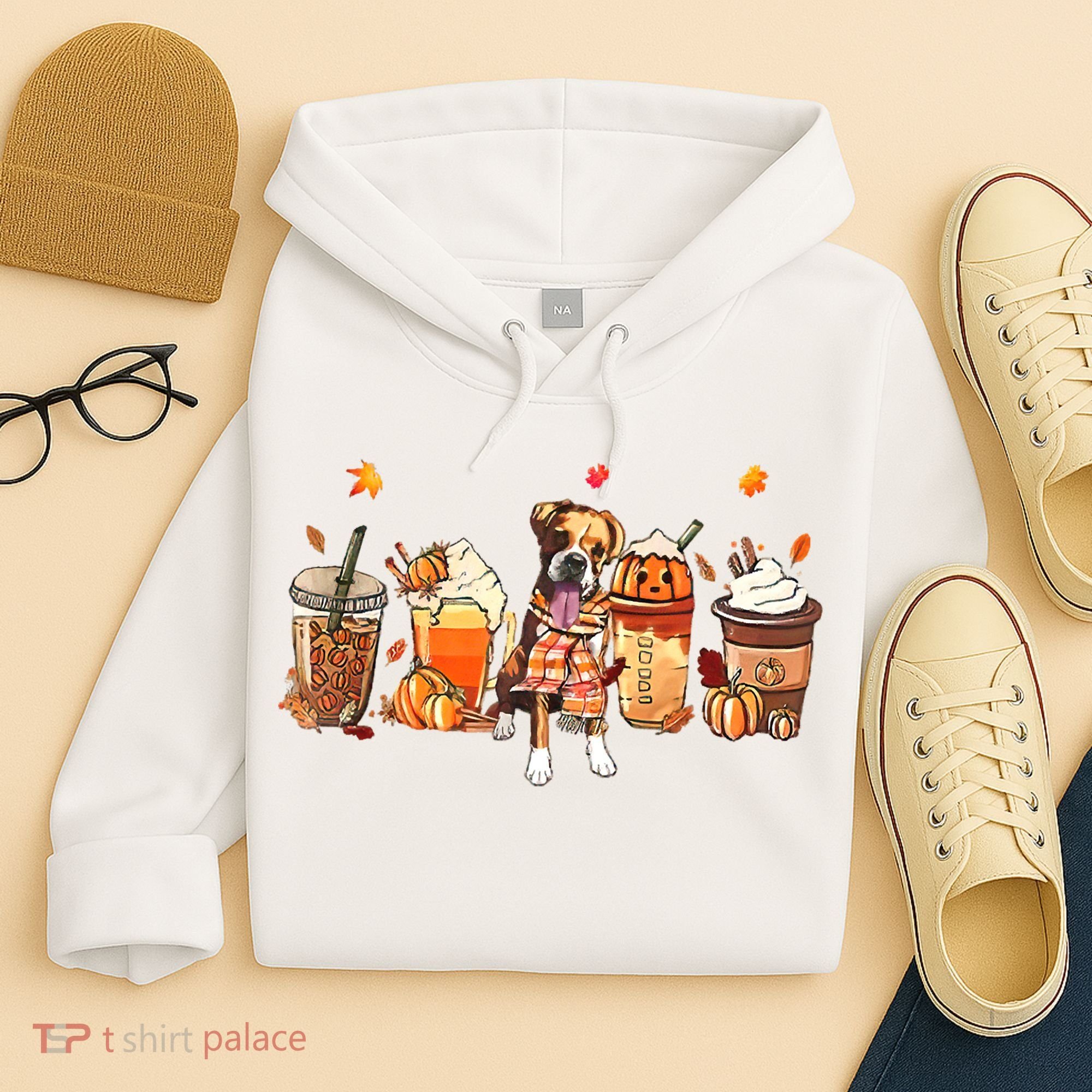 Halloween Boxer Dog Fall Coffee Pumpkin Spice Latte Hoodie