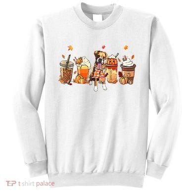 Halloween Boxer Dog Fall Coffee Pumpkin Spice Latte Sweatshirt