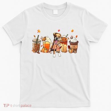 Halloween Boxer Dog Fall Coffee Pumpkin Spice Latte T-Shirt
