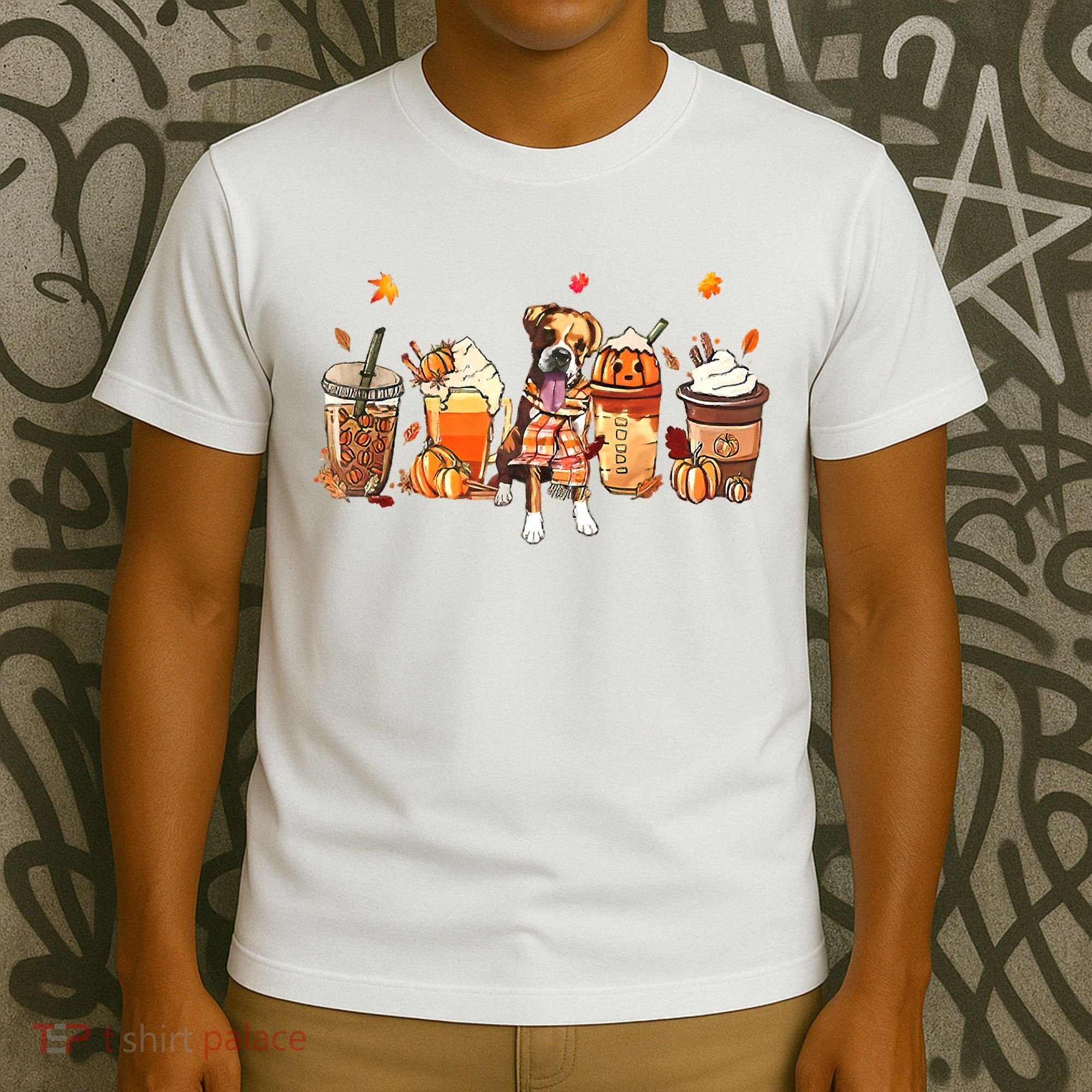 Halloween Boxer Dog Fall Coffee Pumpkin Spice Latte T-Shirt