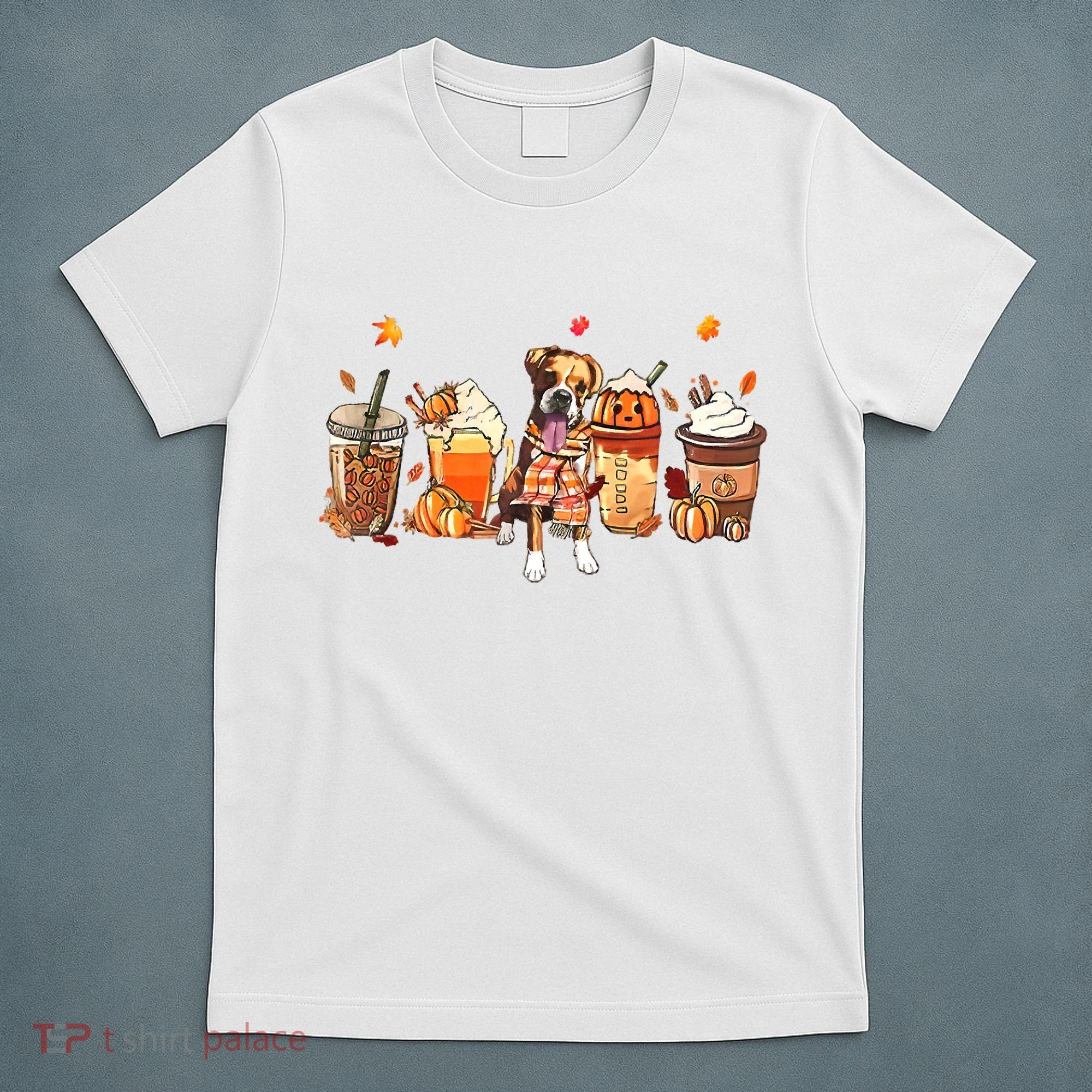 Halloween Boxer Dog Fall Coffee Pumpkin Spice Latte T-Shirt