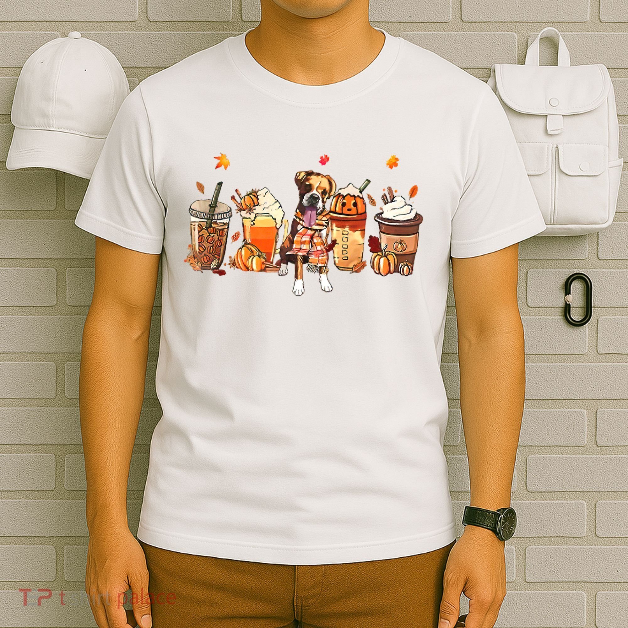 Halloween Boxer Dog Fall Coffee Pumpkin Spice Latte T-Shirt