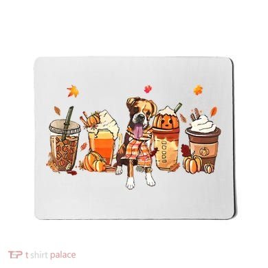 Halloween Boxer Dog Fall Coffee Pumpkin Spice Latte Mousepad