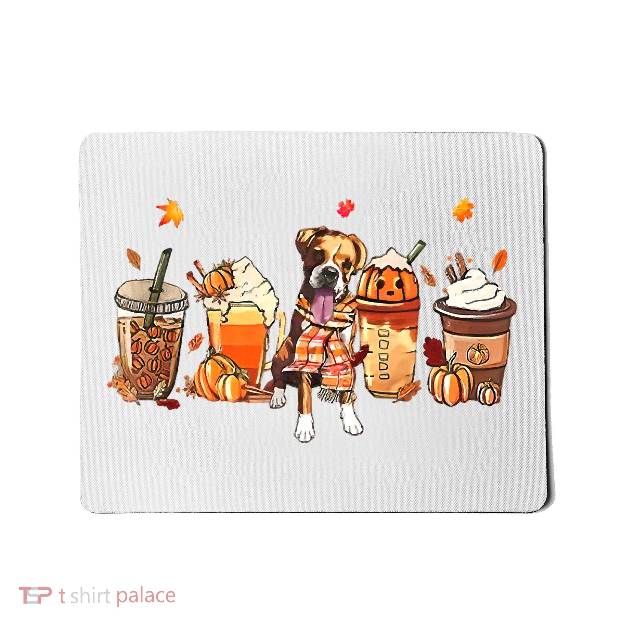 Halloween Boxer Dog Fall Coffee Pumpkin Spice Latte Mousepad