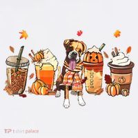 Halloween Boxer Dog Fall Coffee Pumpkin Spice Latte Mousepad thumb 1