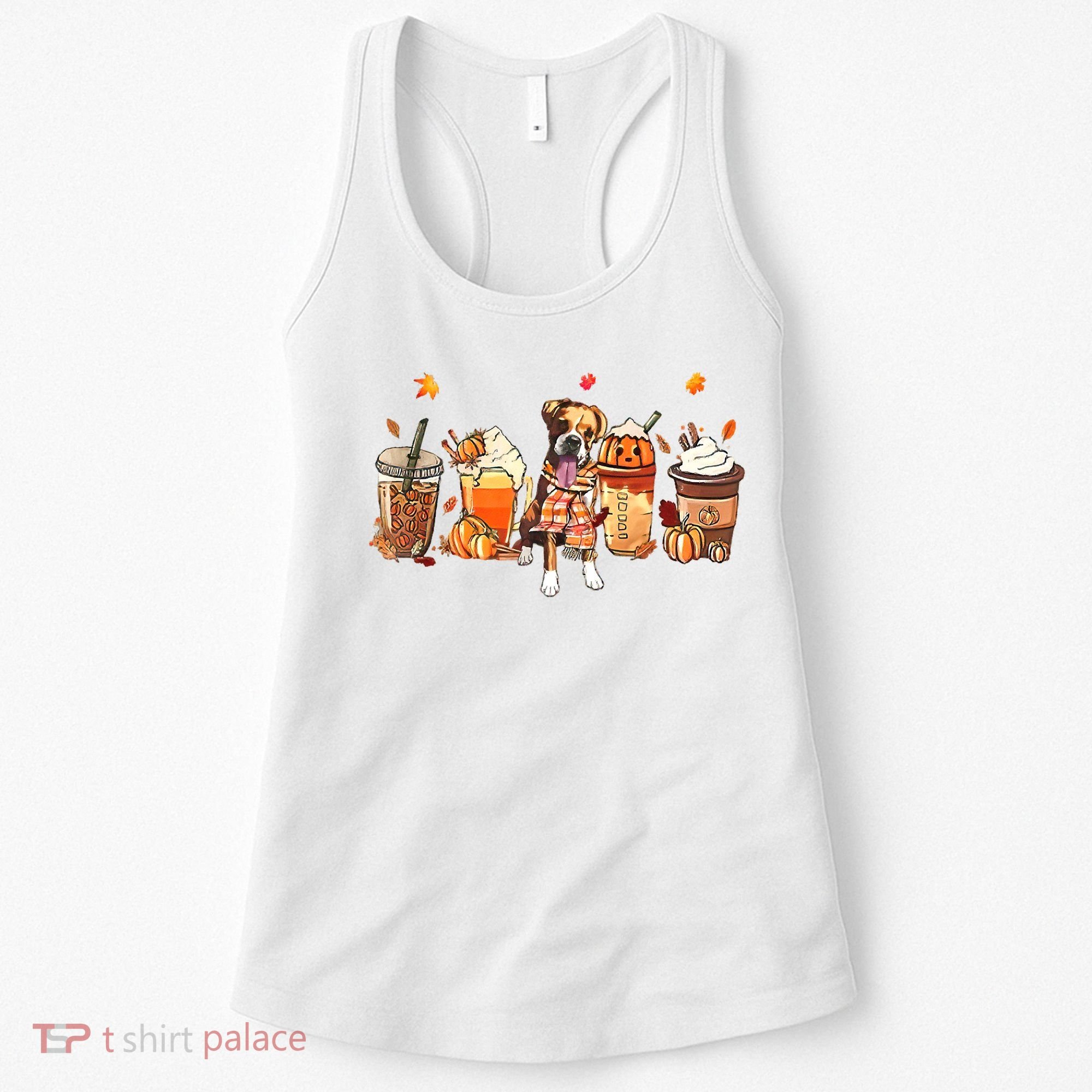 Halloween Boxer Dog Fall Coffee Pumpkin Spice Latte Women's Tank Top