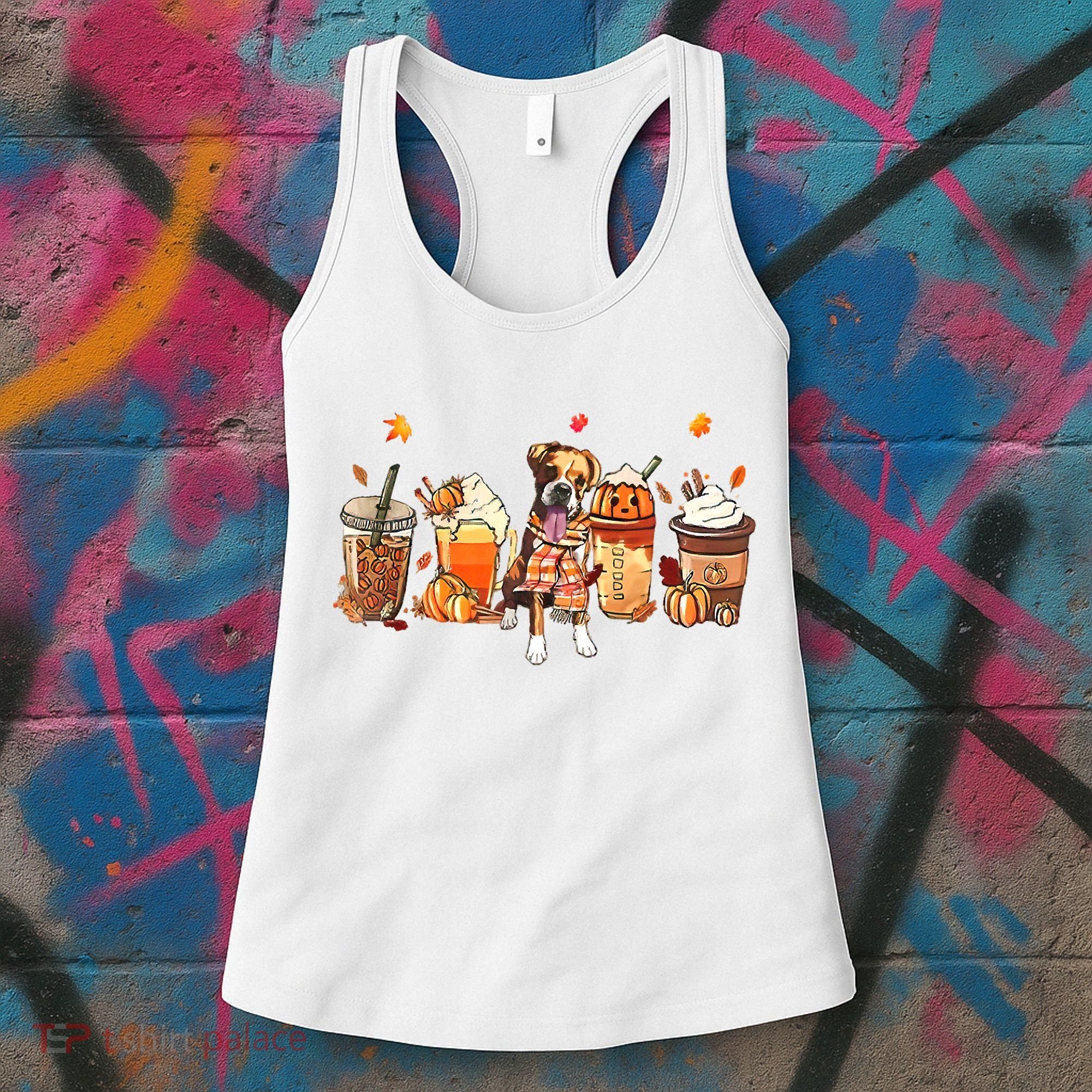Halloween Boxer Dog Fall Coffee Pumpkin Spice Latte Women's Tank Top