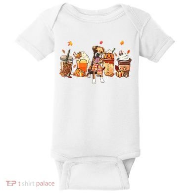 Halloween Boxer Dog Fall Coffee Pumpkin Spice Latte Baby Bodysuit