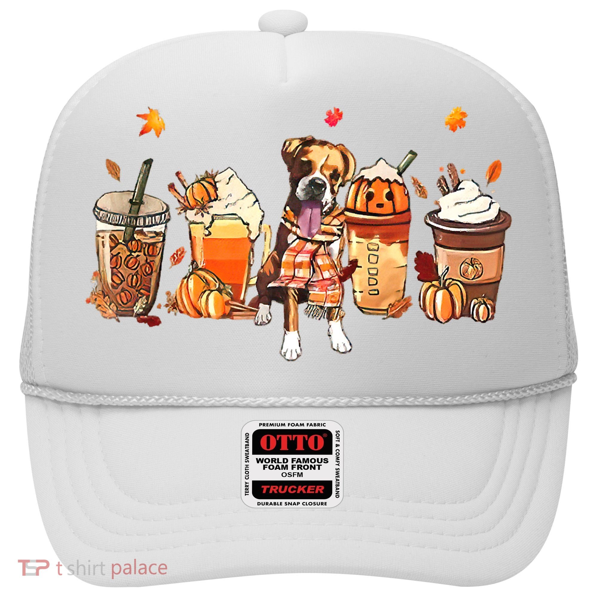 Halloween Boxer Dog Fall Coffee Pumpkin Spice Latte Hat