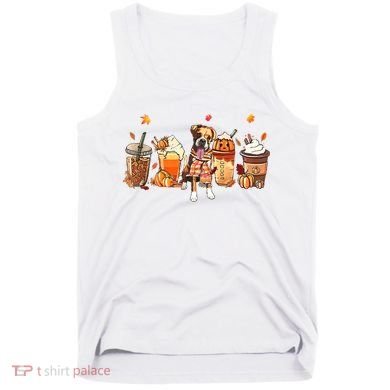 Halloween Boxer Dog Fall Coffee Pumpkin Spice Latte Tank Top