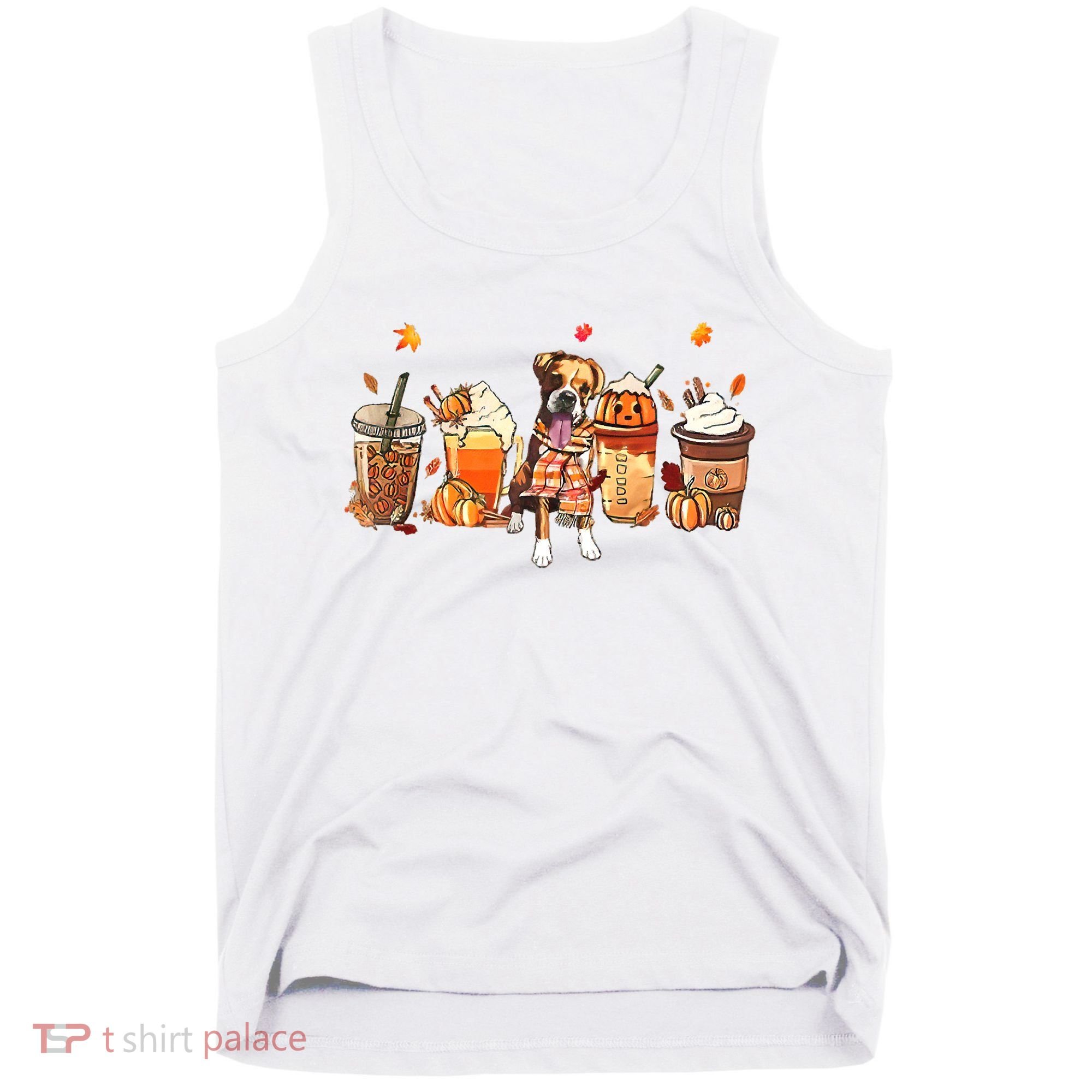 Halloween Boxer Dog Fall Coffee Pumpkin Spice Latte Tank Top