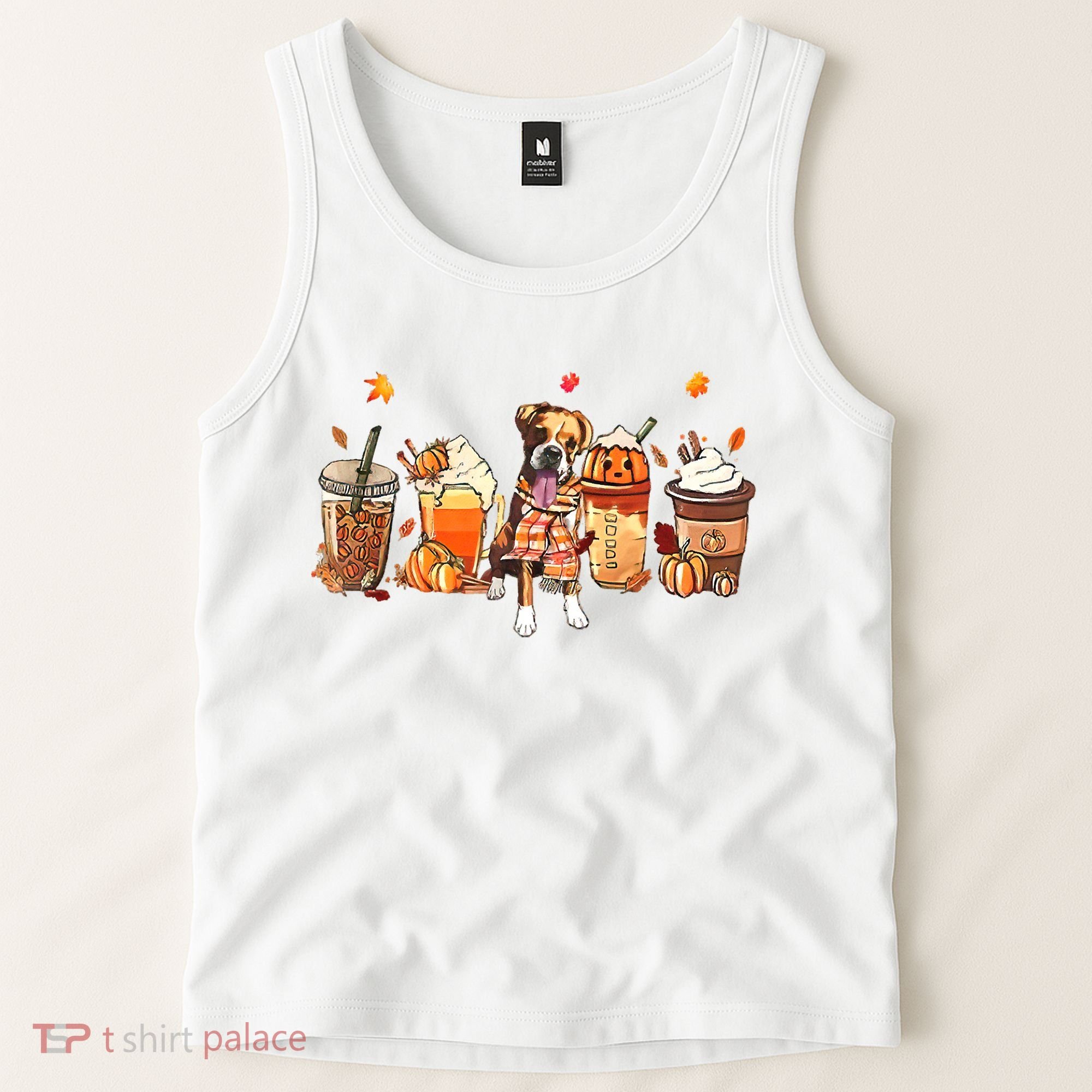 Halloween Boxer Dog Fall Coffee Pumpkin Spice Latte Tank Top
