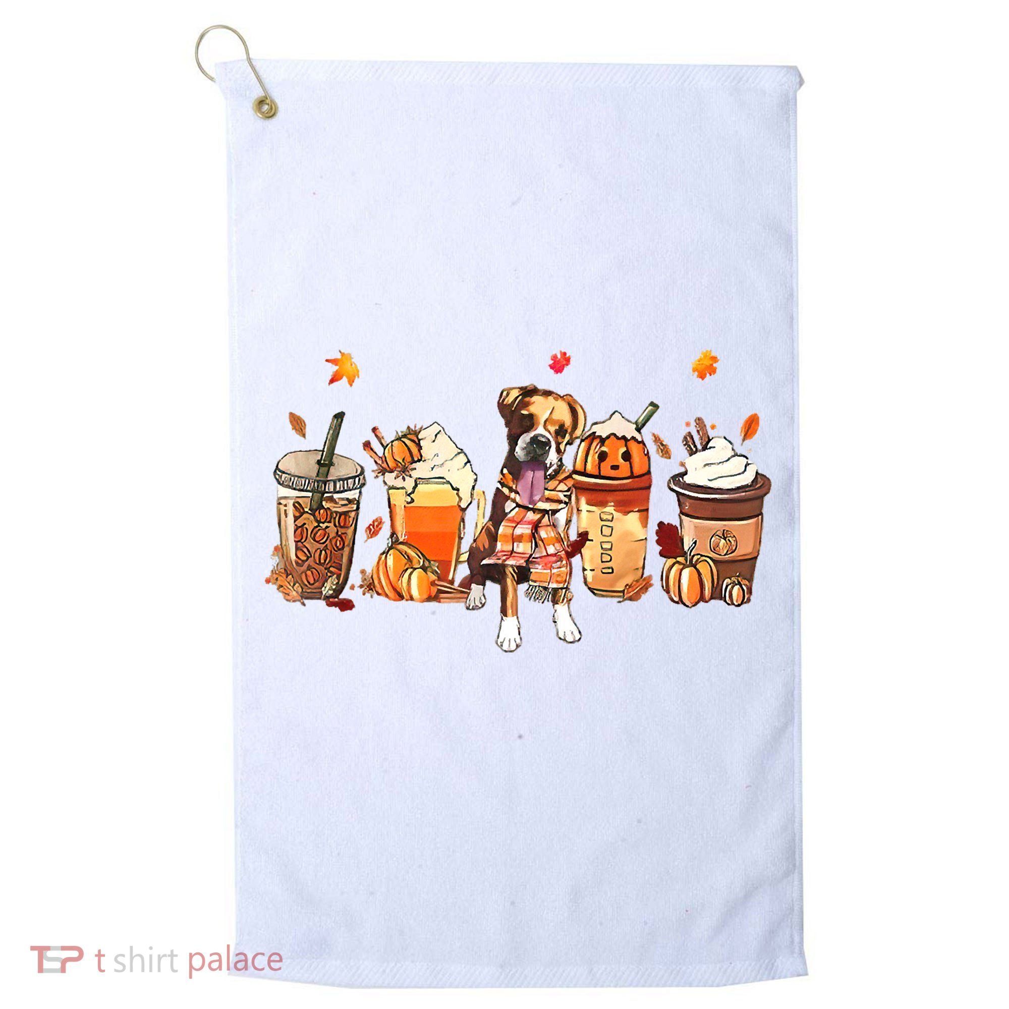 Halloween Boxer Dog Fall Coffee Pumpkin Spice Latte Golf Towel