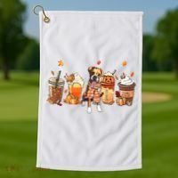 Halloween Boxer Dog Fall Coffee Pumpkin Spice Latte Golf Towel thumb 1